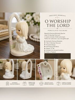 Precious Moments “O Worship The Lord” Porcelain Figurine with Mirror – Vintage